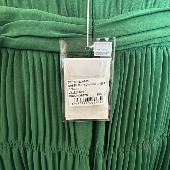 NWT Green Self-Portrait Chiffon Mini Dress Sz 10 - Picture 11 of 11